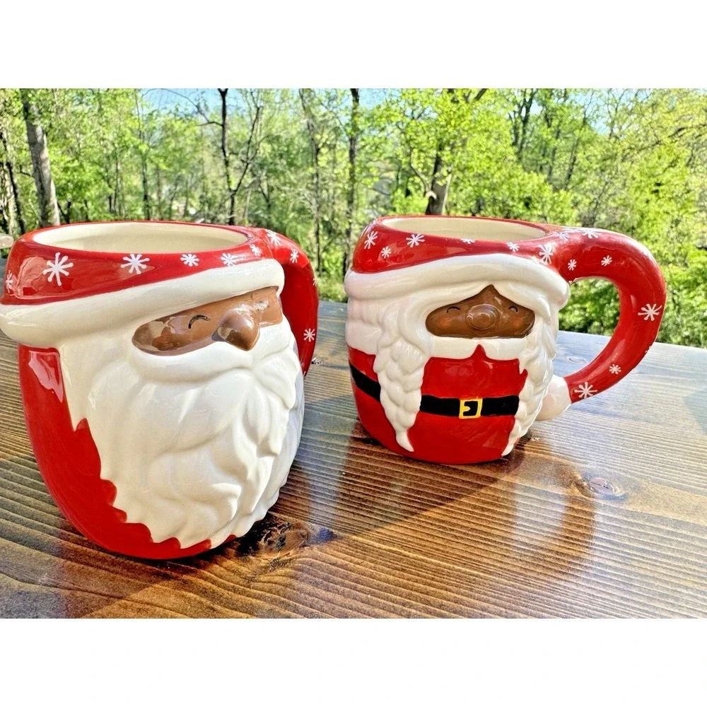 Santa Face Mug Set Williams Sonoma 16 oz Christmas Red‎ Ceramic Holiday Pair